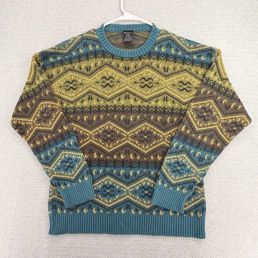 Vintage Generra Sweater Mens M Geometric Fair Isle Ramie Cotton 80s 90s Retro